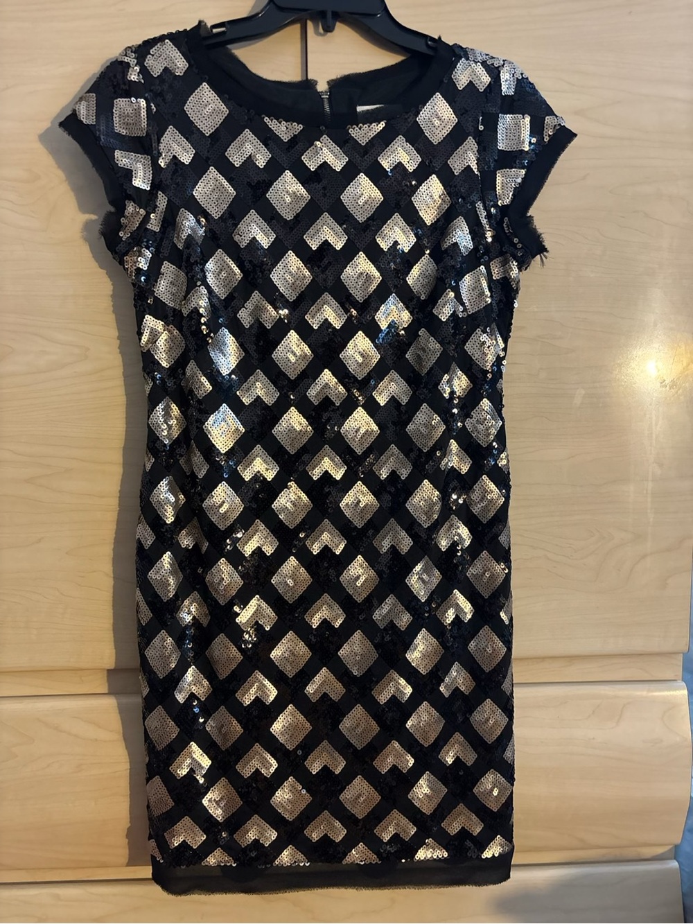 Forever 21 Black Mini Dress with Gold Sequin Geometric Pattern Y2K